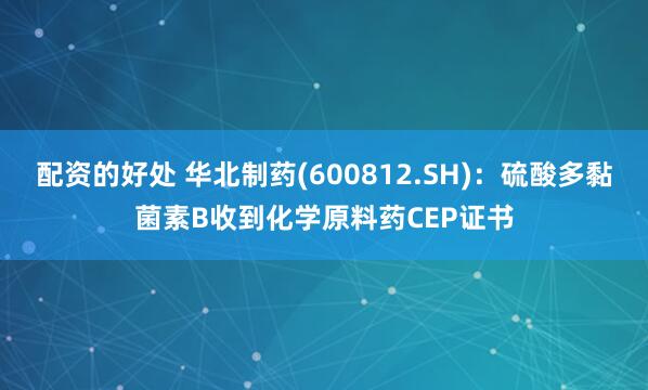 配资的好处 华北制药(600812.SH)：硫酸多黏菌素B收到化学原料药CEP证书