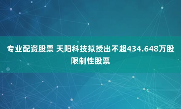 专业配资股票 天阳科技拟授出不超434.648万股限制性股票